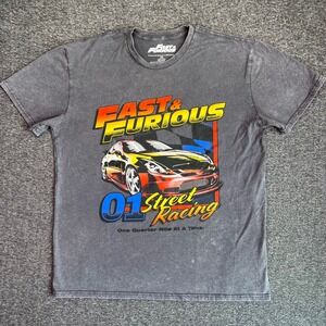 Fast & Furious Graphic Shirt Mens Large Gray Street Racing Muscle Car Acid Wash